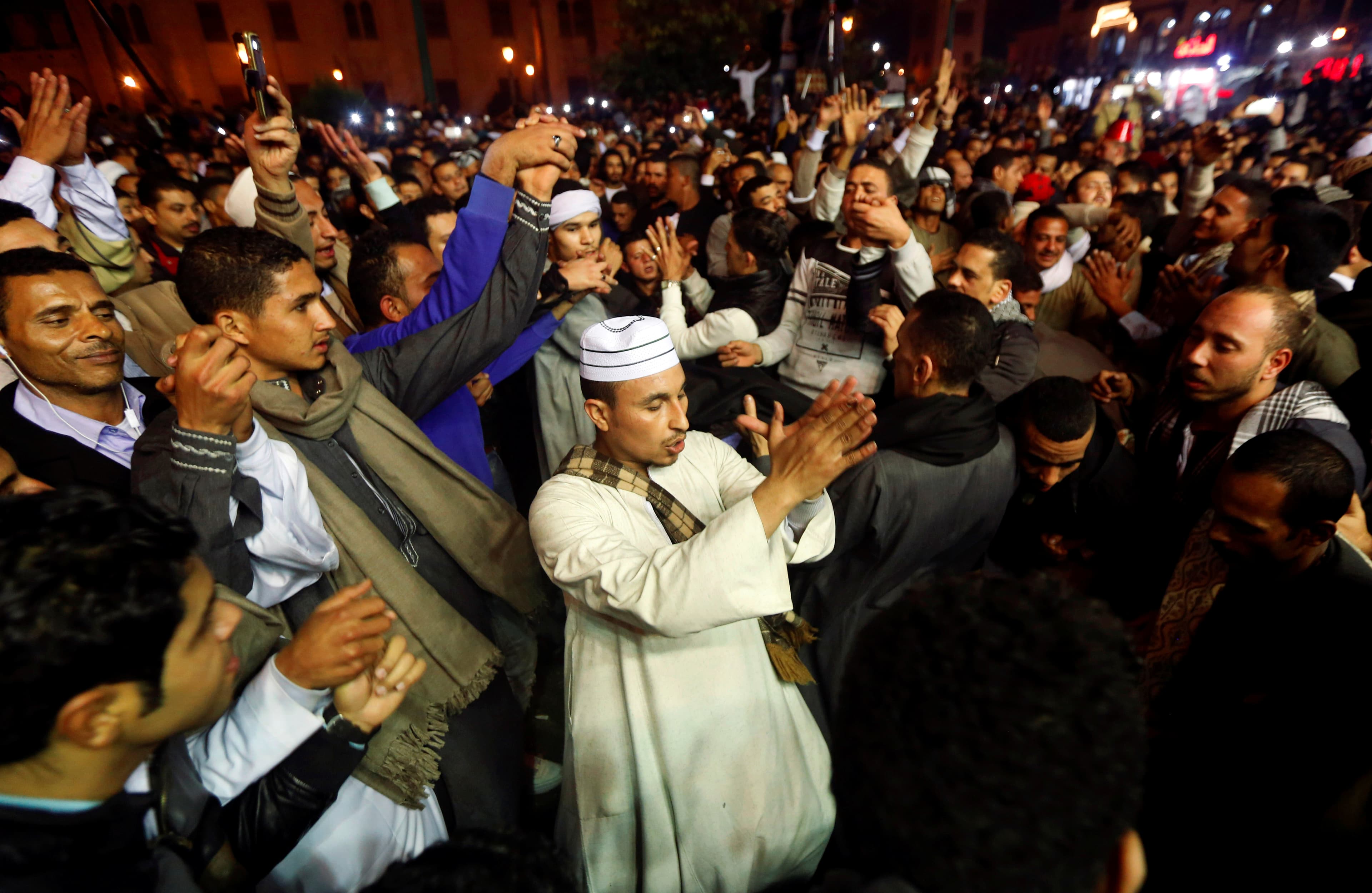 Egyptian men and Sufi Muslims practice ritualized Zikr (invocation)
