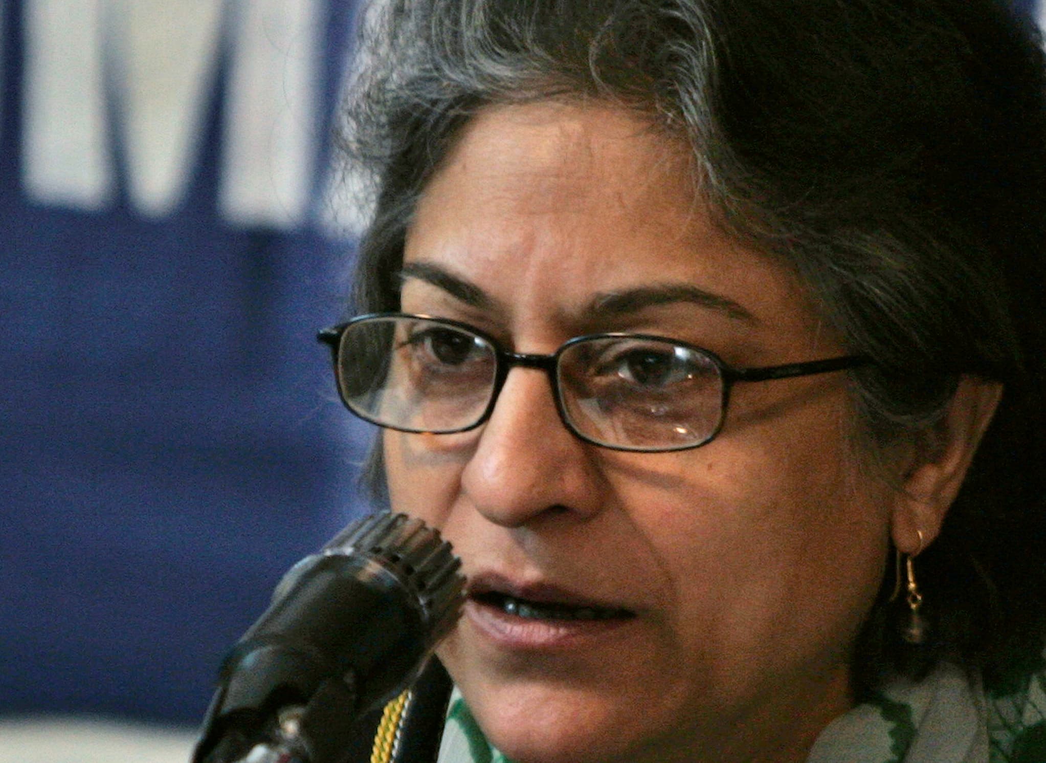 Asma Jahangir speaks during a news conference in Islamabad