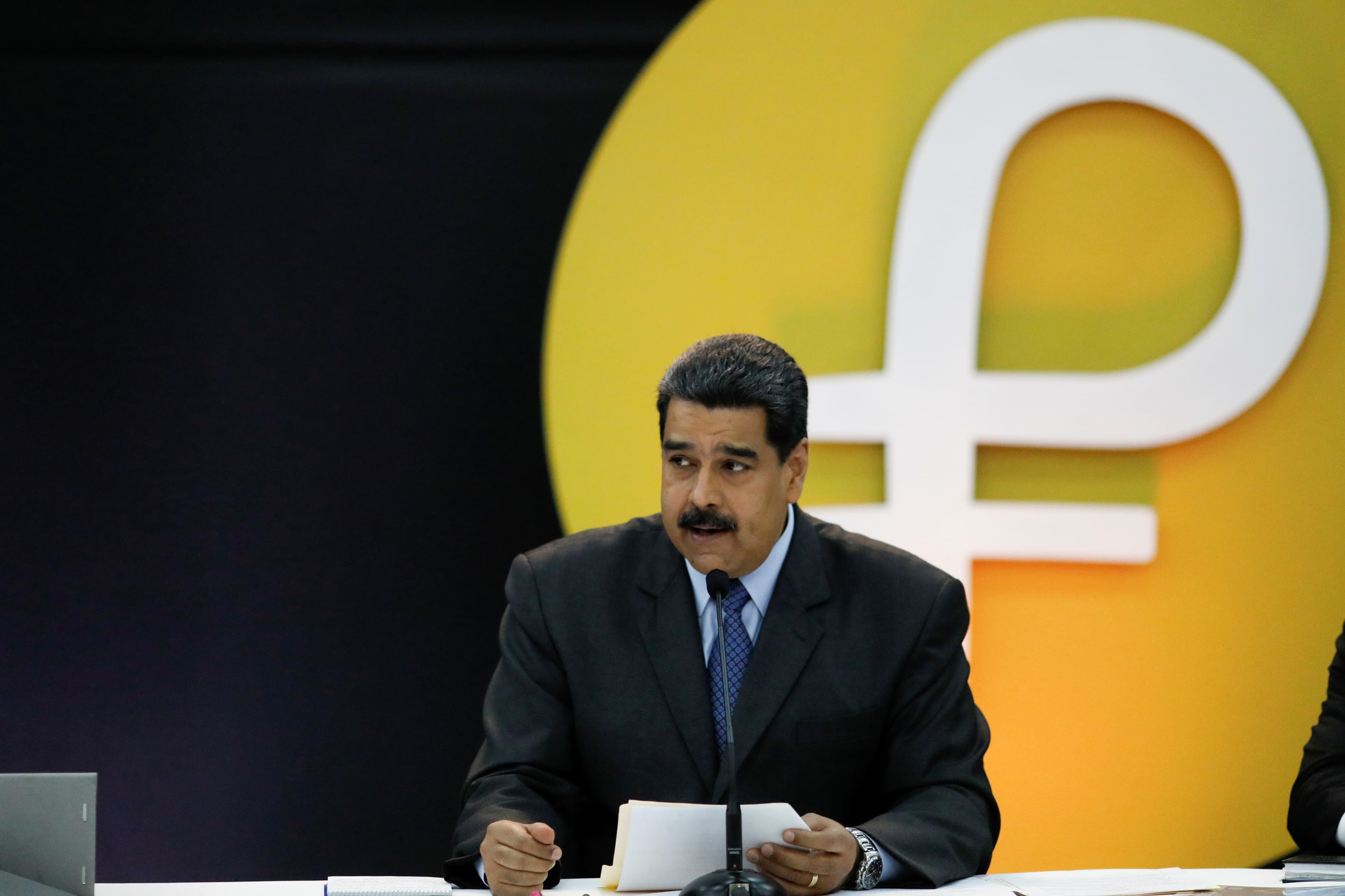 Venezuela's President Nicolas Maduro speaks during the event launching the new Venezuelan cryptocurrency Petro in Caracas.
