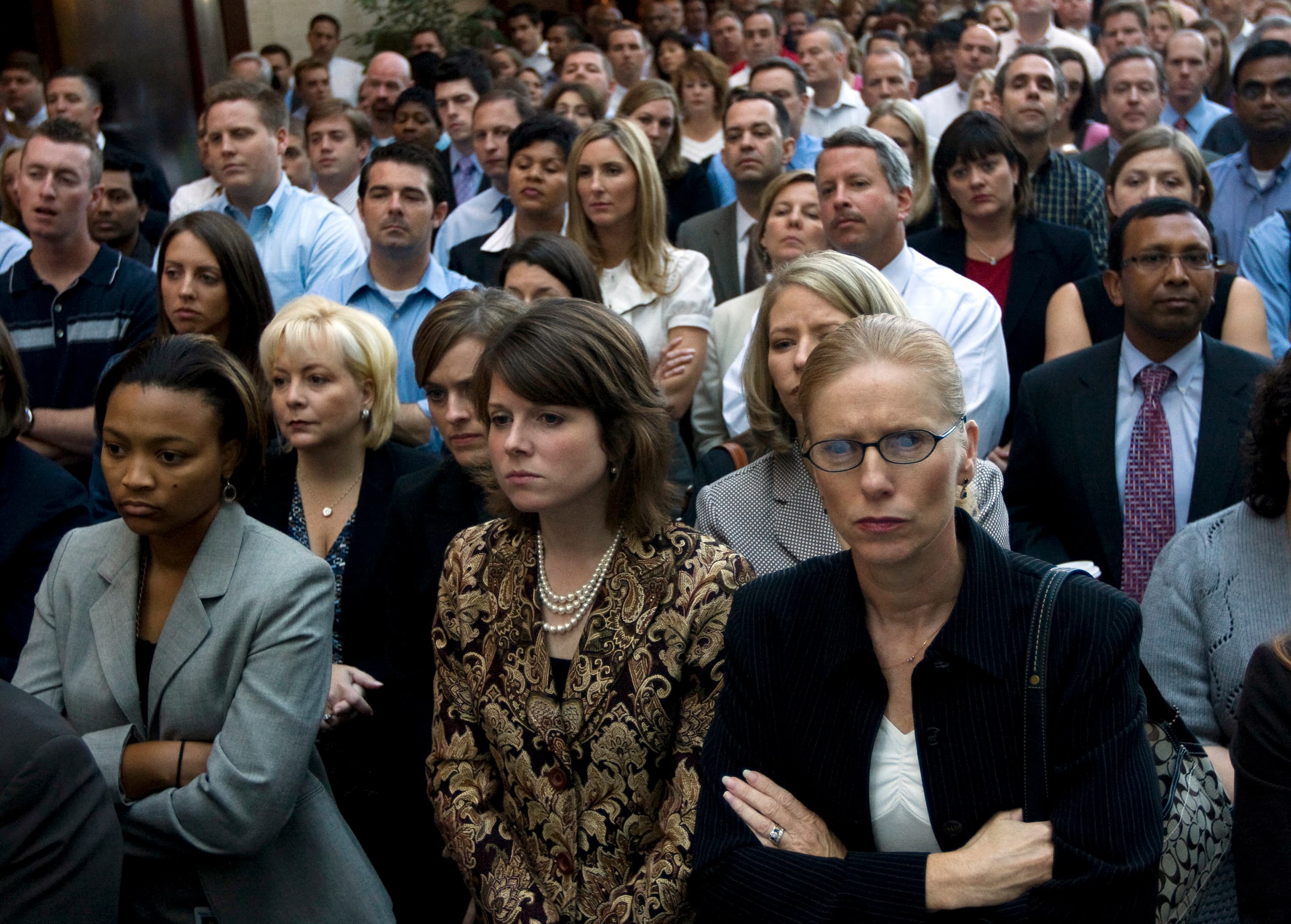 Wachovia employees listen to Wells Fargo CEO John Stumpf