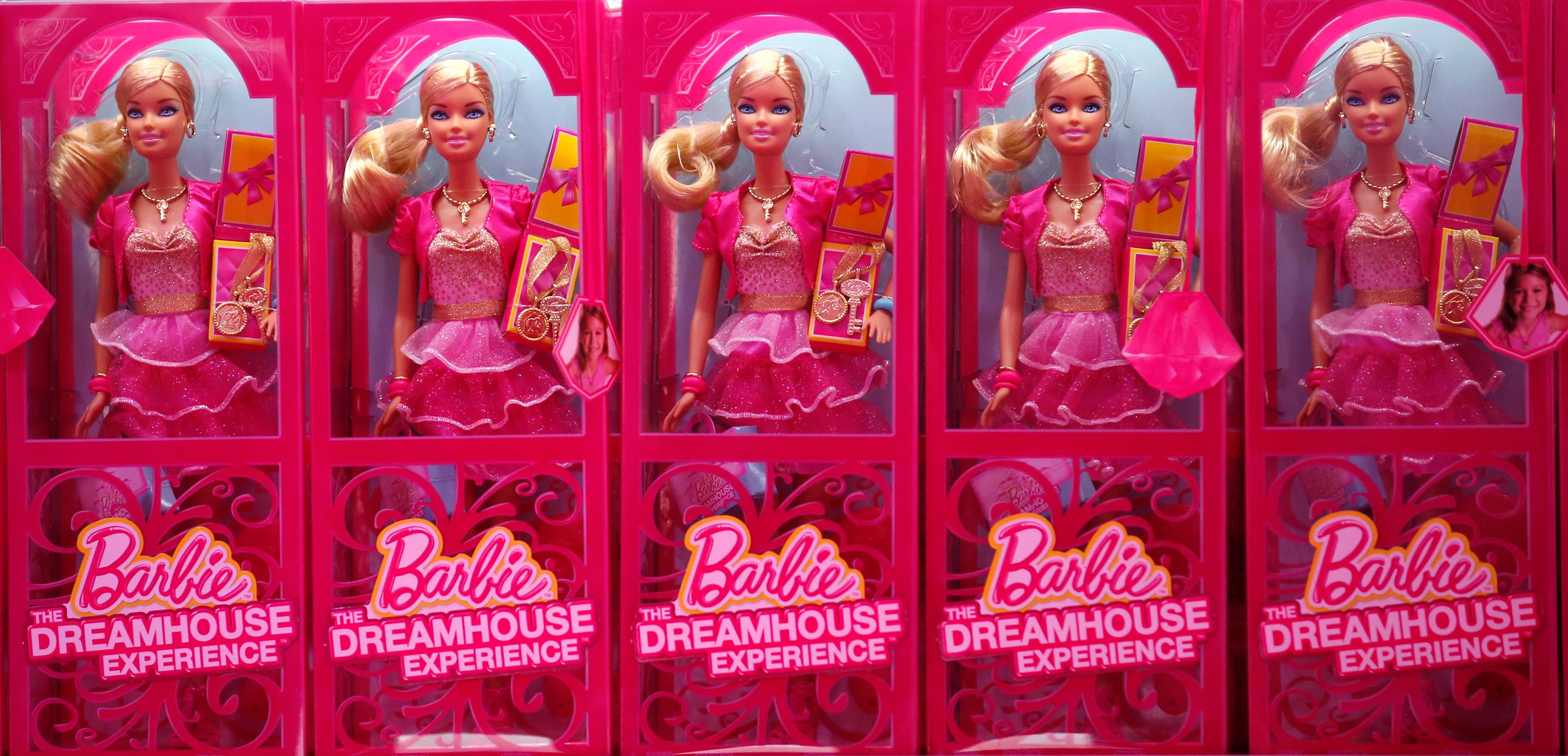 Mattel's Barbie dolls on sale are pictured inside a shop of a life-size "Barbie Dreamhouse" during a media tour in Berlin, May 15, 2013.