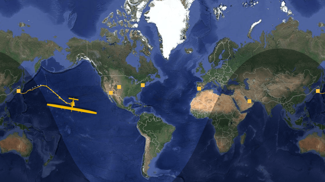 After taking off from Abu Dhabi on March 9, the Solar Impulse 2 has flown across Asia and now more than halfway across the Pacific, with a goal of circumnavigating the world powered only by the 17,000 solar panels on its 236 foot-wide wings.