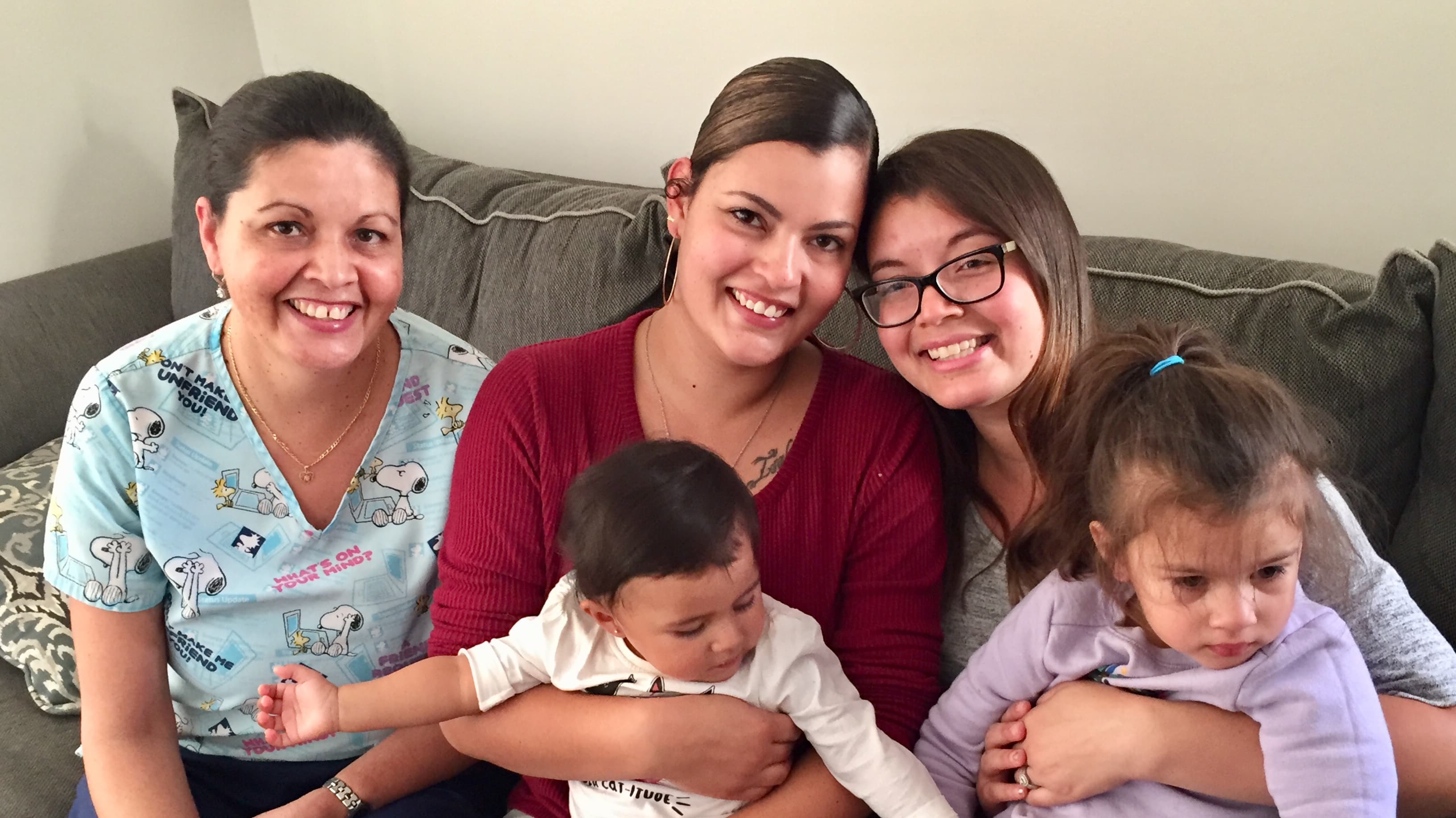 Janet Franceschini Colon (left), Jennifer Santos Franceschini (middle), Jenelyn Santos (right) and Jennifer's two daughters are pictured.
