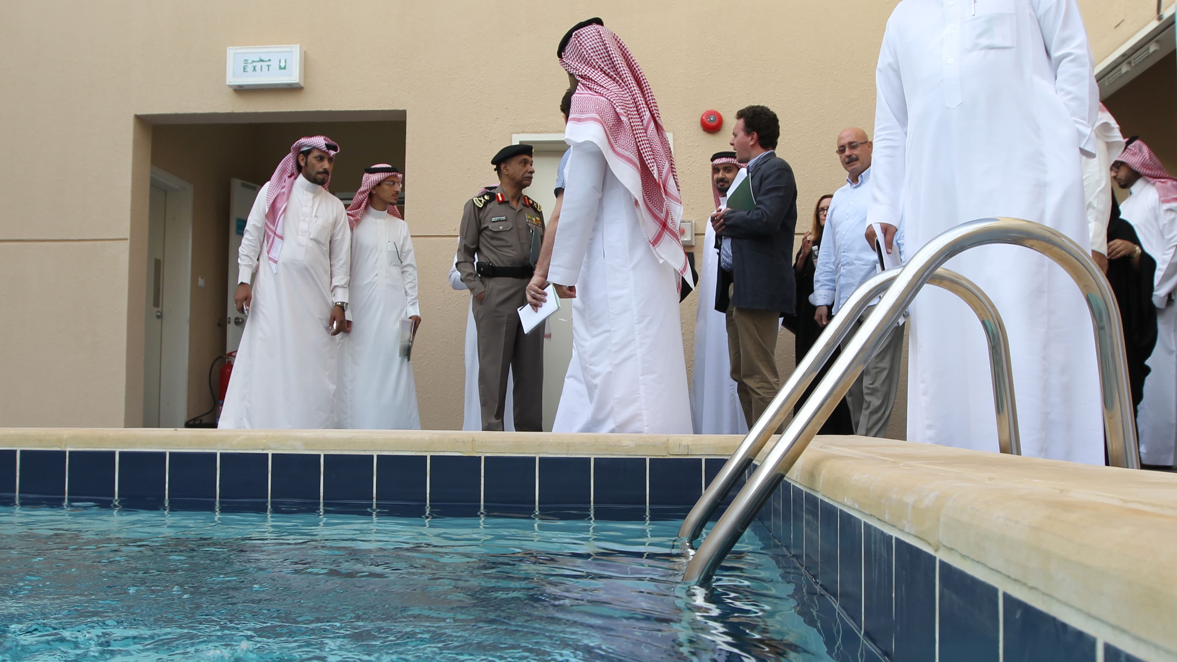 Local and international media representatives are given a tour of a center for the rehabilitation of suspected terrorists.