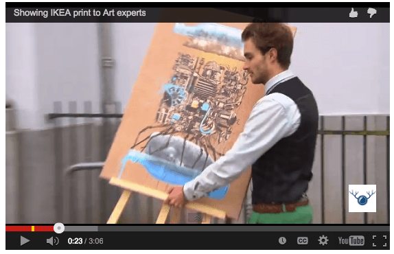 Lifehunters, a digital production company in Amsterdam, carries an Ikea poster on an easel into the Museum of Modern art in Arnhem to see what art critics think of it.