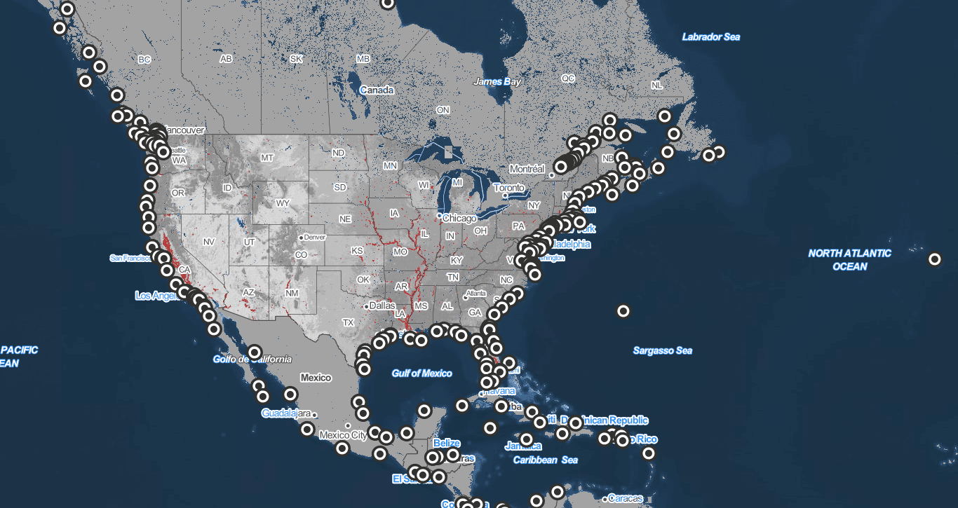 Climate Central's Risk Zone map shows possible coastal flooding throughout the world.