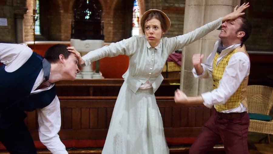 Solomon Mousley,  Kelly Burke and Timothy Allsop in the Finborough Theatre's production of 