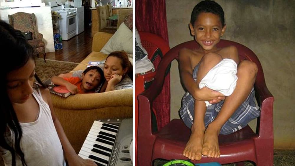 (Left photo) Mariela, Jefferson and Ilda Sarmiento in the US and (Right photo) Johan in Honduras.