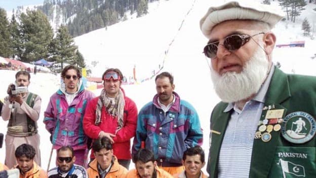 Matee Ullah Khan and members of his ski school at the Malam Jabba ski area in Pakistan's Swat Valley.