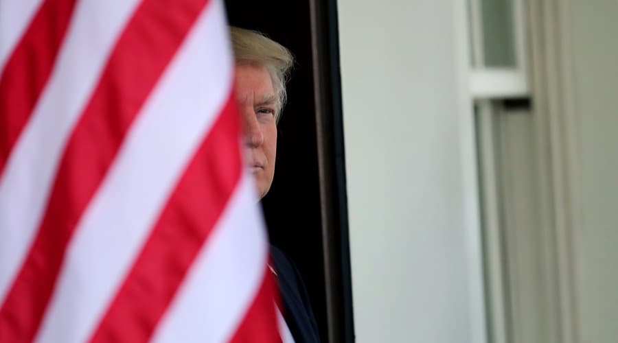 President Donald Trump waiting for the arrival of Egypt's President Abdul Fattah al-Sisi at the White House in Washington on April 3.