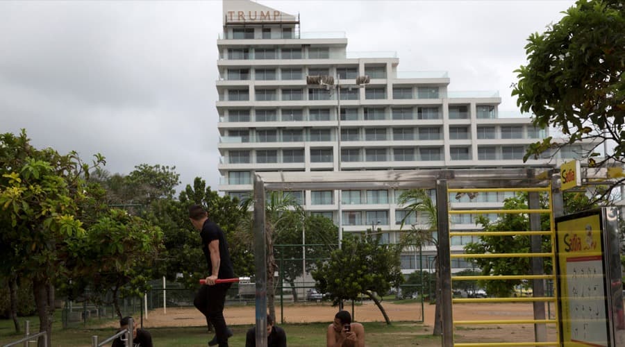 This hotel in Rio de Janeiro, photographed in December, no longer has the Trump logo. The company pulled out.