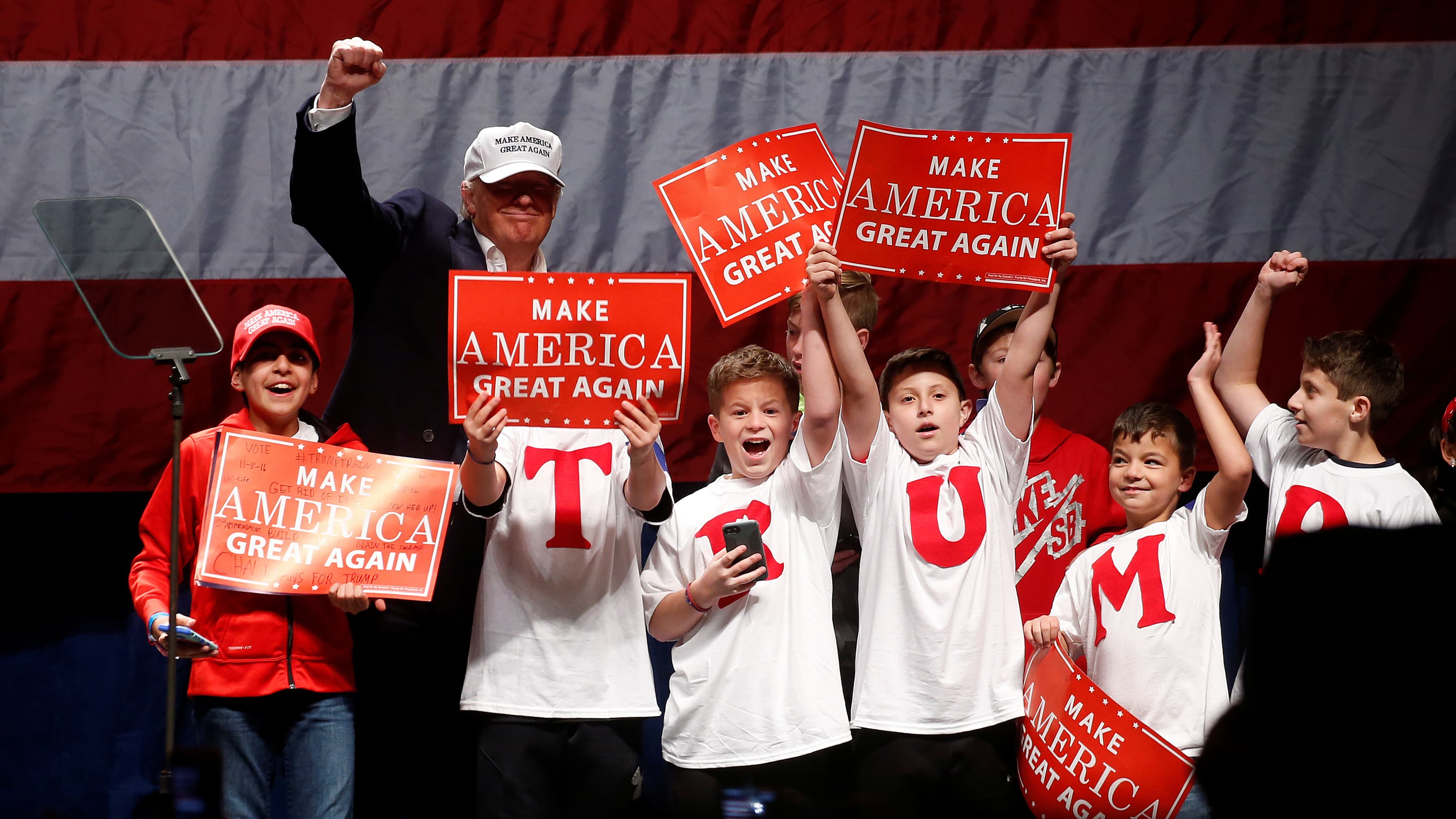 Donald Trump, then the Republican nominee, attends a campaign rally in Detroit. November 6, 2016.