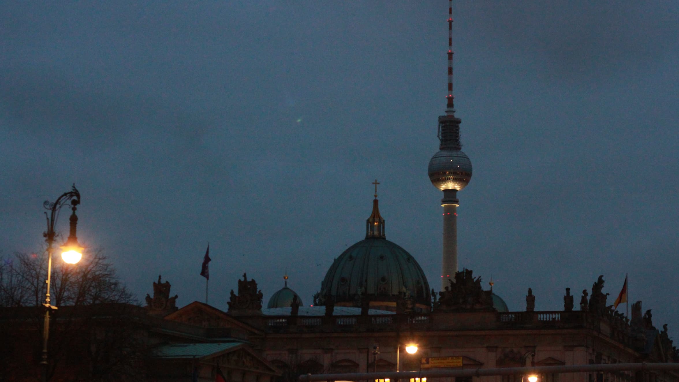 The Fernsehturm television tower, featuring Berlin's largest and most well-known disco ball.