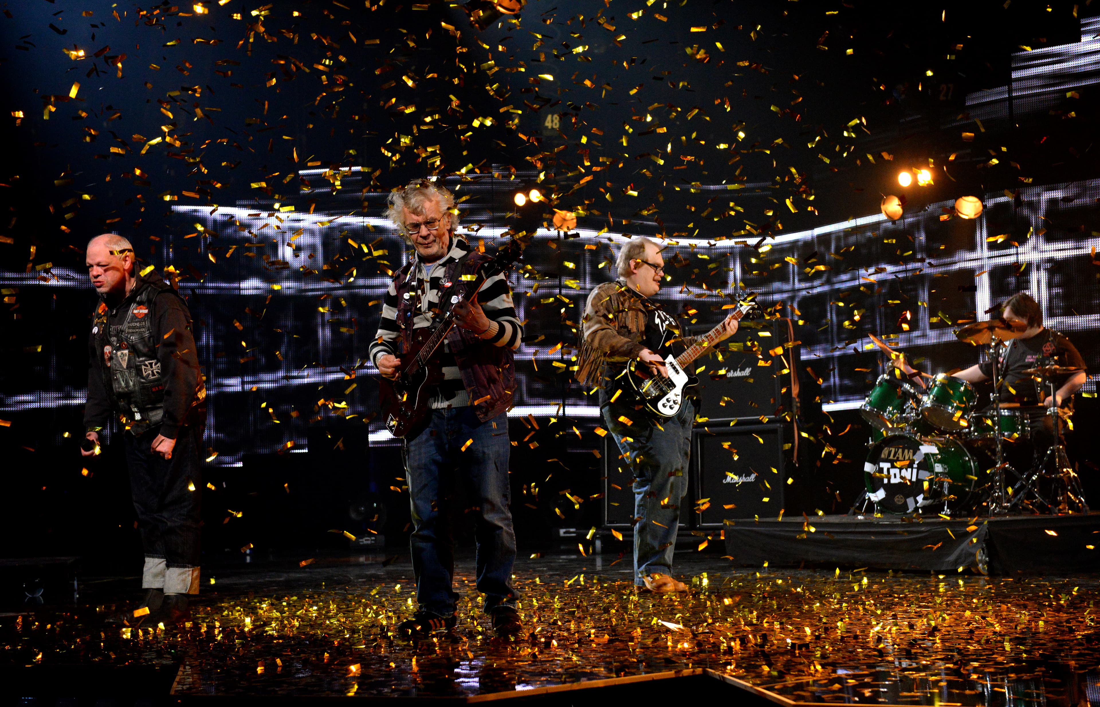 Pertti Kurikan Nimipäivät won Finland's Eurovision vote with their performance of “Aina Mun Pitää,” or “I Always Have To.” From left: Kari Aalto, Pertti Kurikka, Sami Helle, and Toni Välitalo.