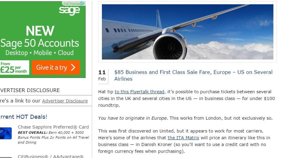 A screengrab from the View from the Wing website explaining how to get cheap fares from Danish websites.
