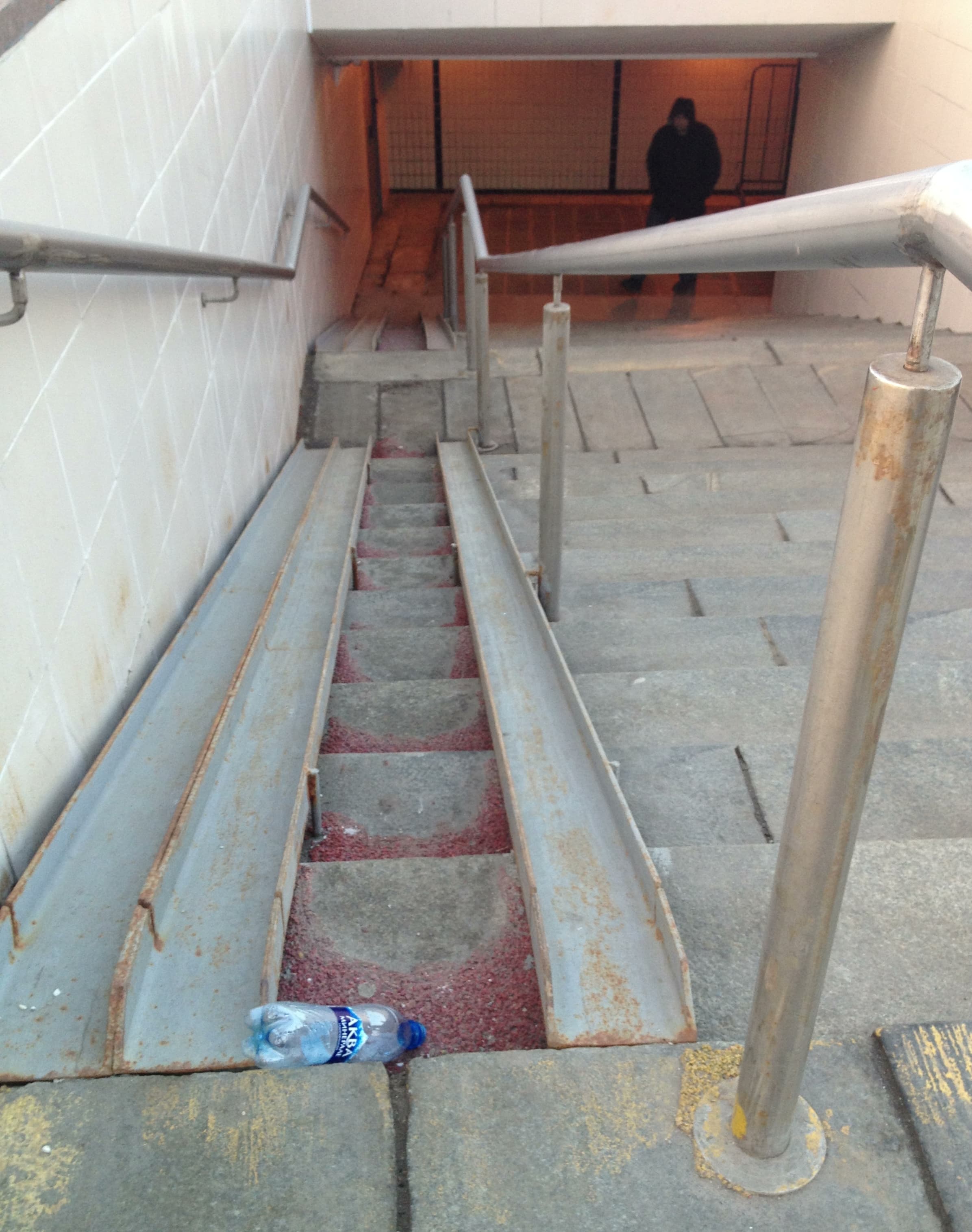 Moscow's pedestrian underpasses technically have ramps, but you wouldn't want to go down them in a wheelchair. Some of them are pitched at a 45 degree angle.