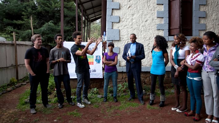 Presentation outside Beat Making Lab studio.