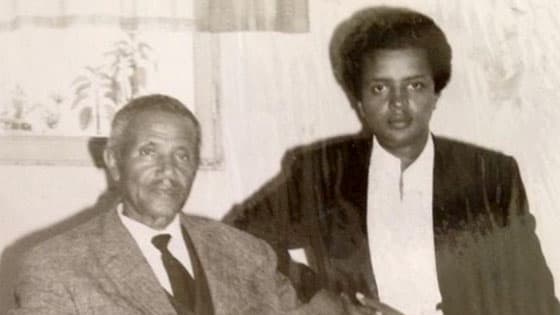 Abebe Haregewoin (right) and his father in Ethiopia.