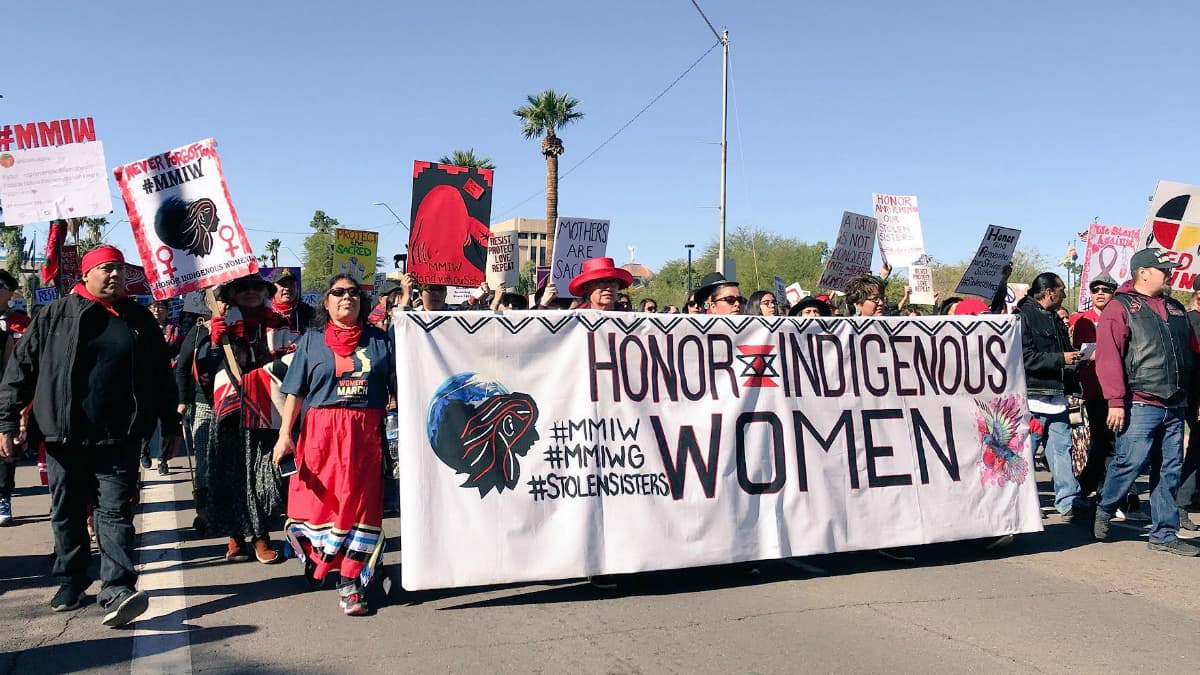 Hundreds of indigenous men and women marched in Phoenix, Arizona, on Sunday in honor of missing and murdered indigenous women.