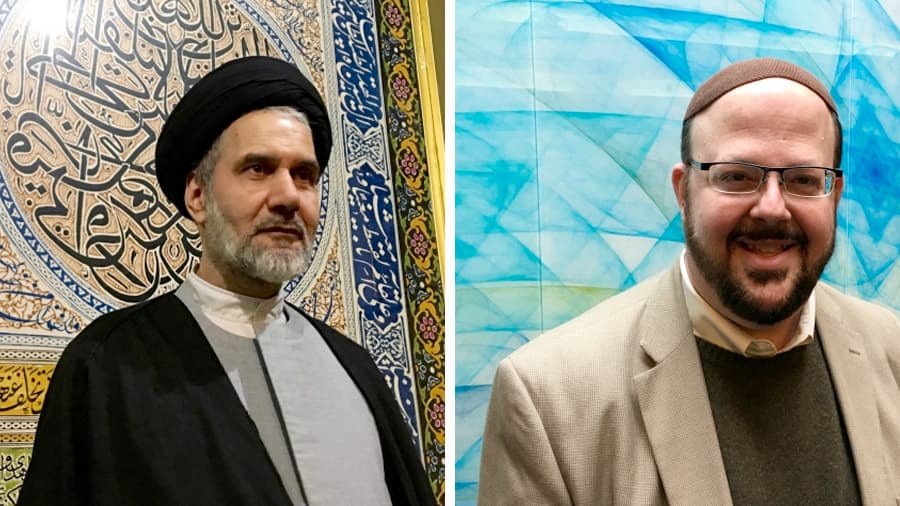 Grand Ayatollah Reza Hosseini Nassab (L) of the Imam Mahdi Islamic Center in Toronto has teamed up with Rabbi Cory Weiss of Temple Har Zion (R) to help raise funds for Syrian refugees moving to Canada.