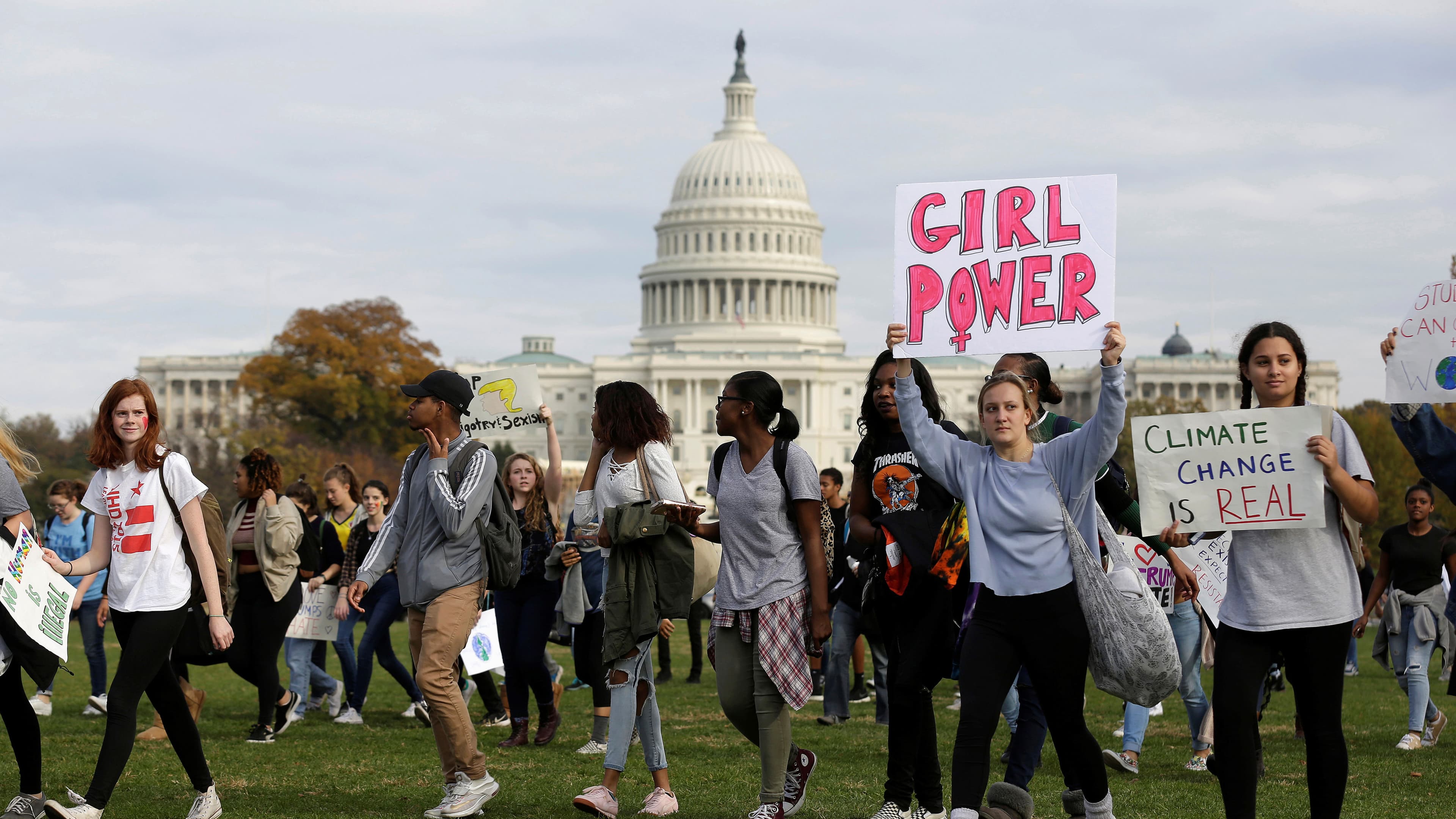 Young people gather in Washington to protest the election of Donald Trump.