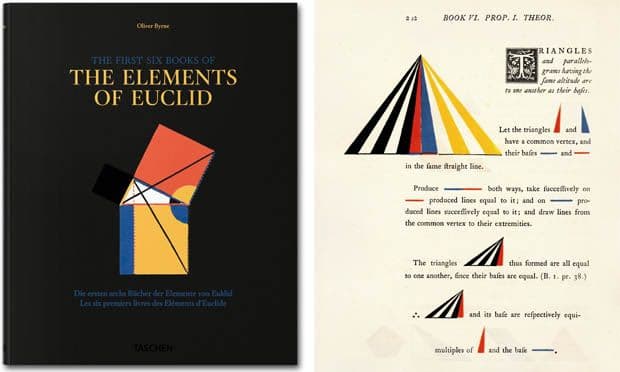Mathematician Oliver Byrne published "The Elements of Euclid" in 1847, updating the ancient geometry text with colorful design language.
