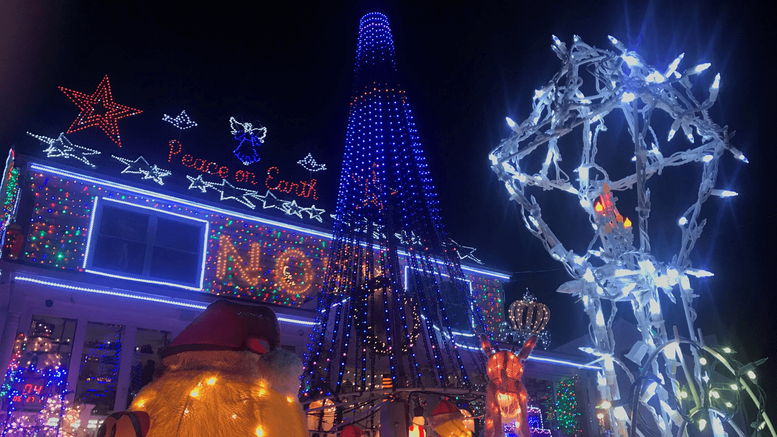 Christmas lights decorations are lit at the Halliwell family home in Roseville Terrace in Fairfield, Connecticut, on Dec. 20, 2017.