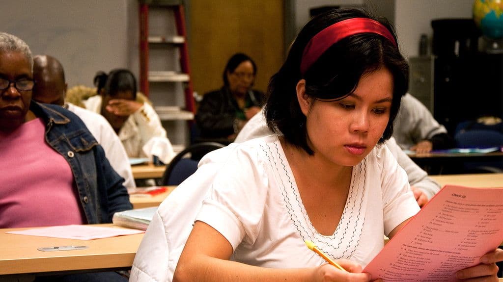 An adult education language class at Ahrens Educational Resource Center in Louisville, Kentucky.