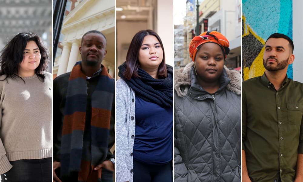 (Left to right): Indira Marquez Robles, Dustin Henderson, Maria Geneva Reyes, Mwewa Mwange and Jasiel López (left to right) are recipients of Deferred Action for Childhood Arrivals (DACA).