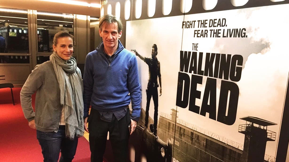 Nadine Heidenreich, left, and Viktor Neumann are German voice actors who dub the characters Rosita Espinosa and Rick Grimes on The Walking Dead. They're pictured here at EuroSync studios in Berlin.