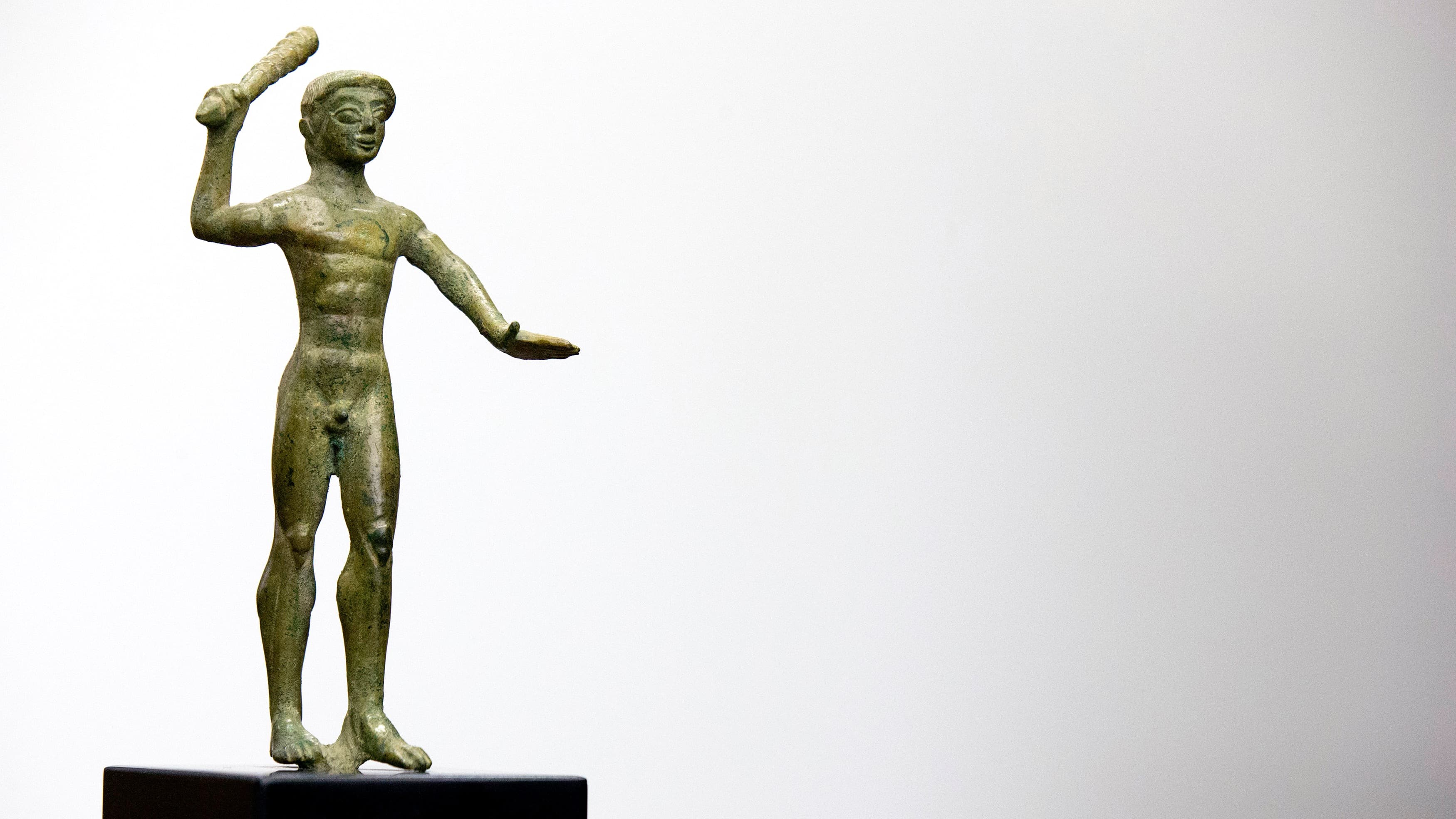 An ancient Etruscan bronze statuette of Herakles dating from the 6th or 5th Century B.C.