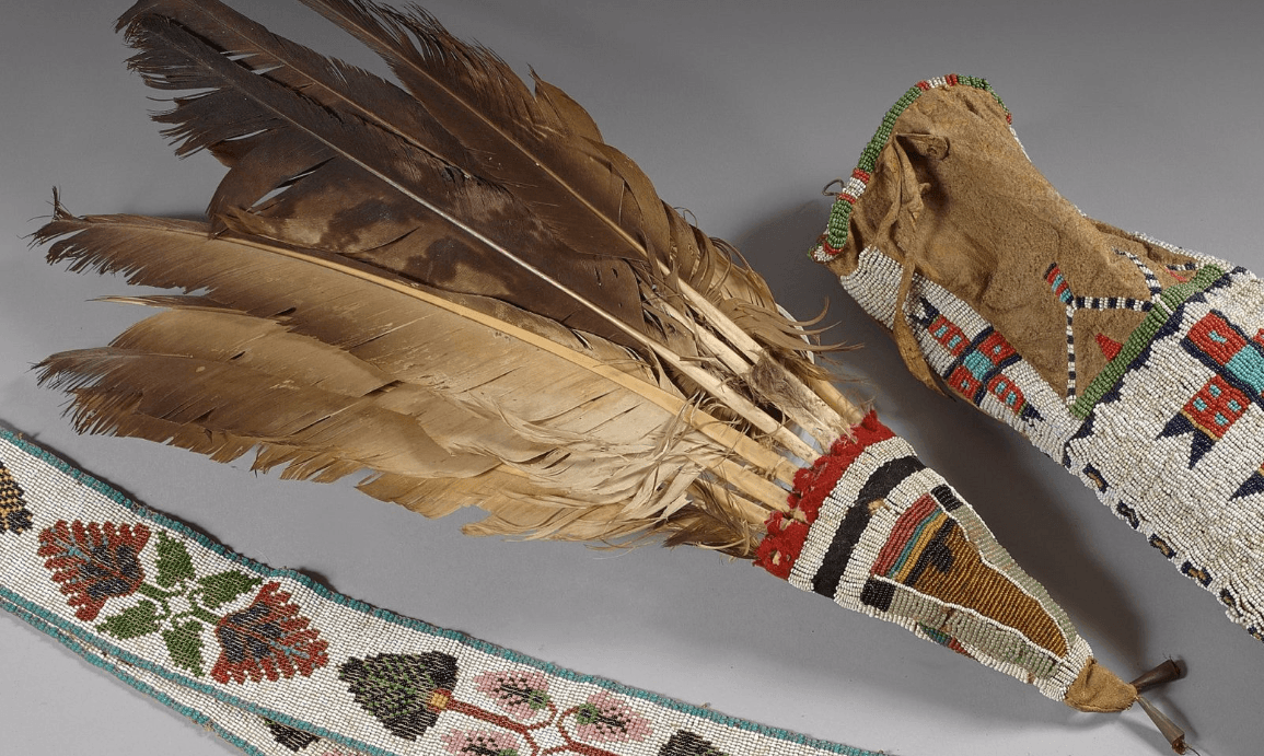 19th century period Native American Feathers,leather,and beads