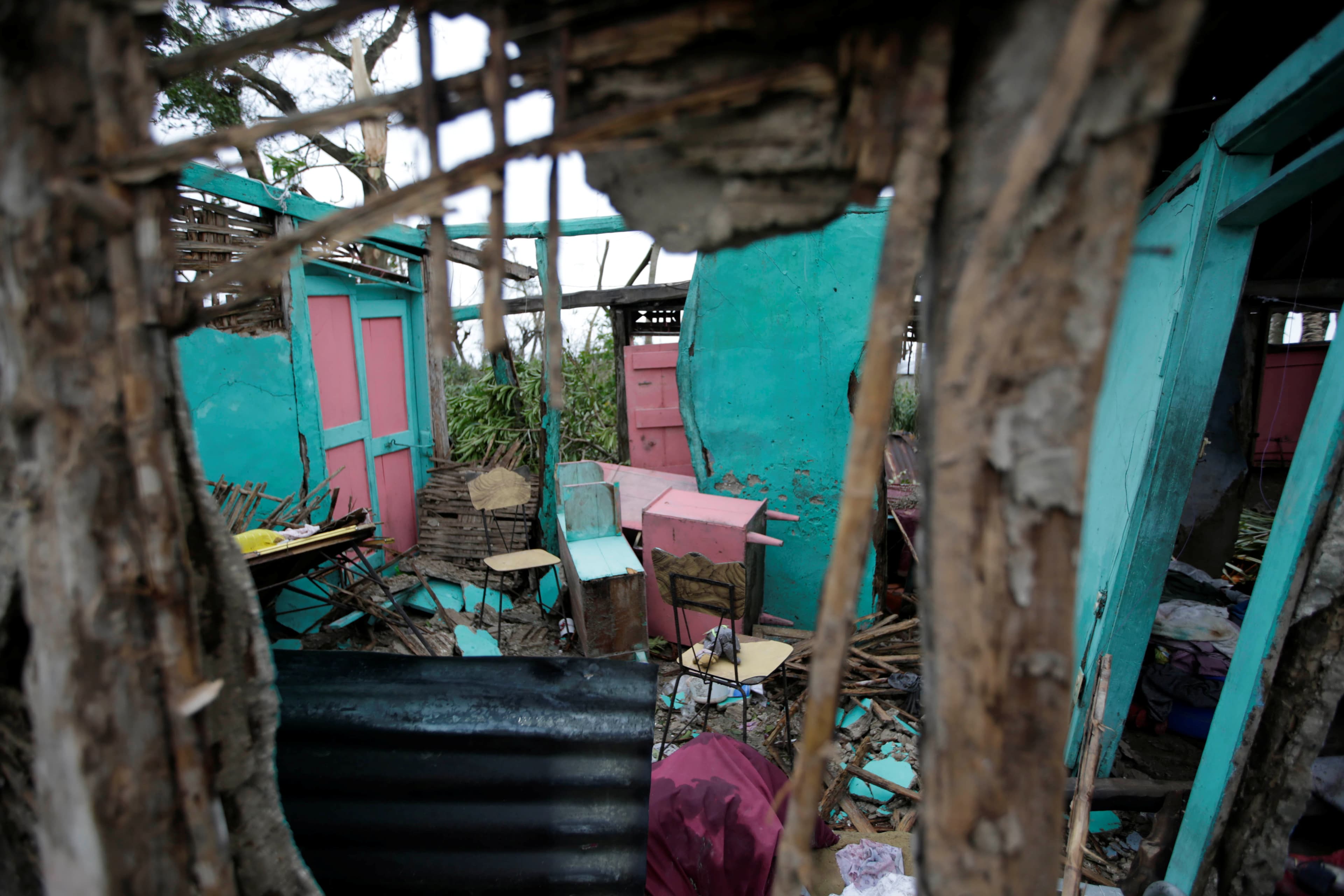 The interior of a destroyed house