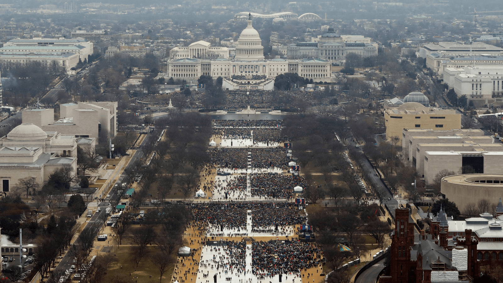 Attendees partake in the inauguration ceremonies to swear in Donald Trump as the 45th president of the United States at the US Capitol in Washington, Jan. 20, 2017.