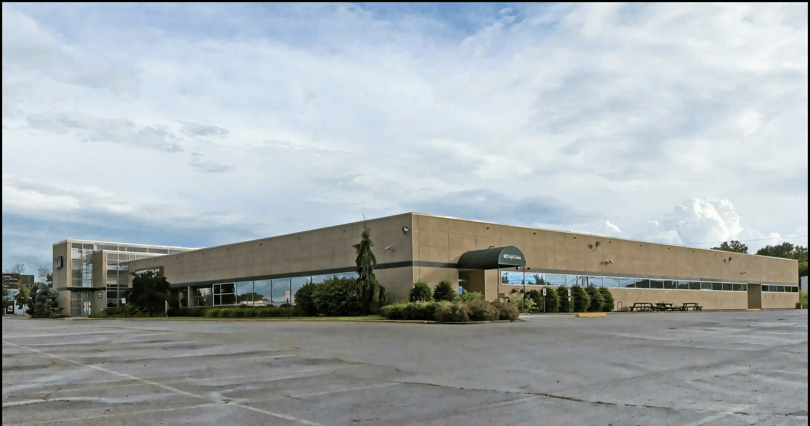 An exterior view of InfoCision's building in Dayton, Ohio.