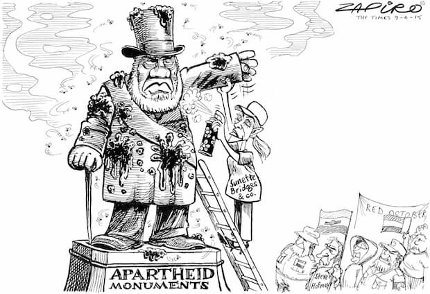 On April 9th in Pretoria, South African Afrikaner singer Sunette Bridges chained herself to the statue of former Boer leader Paul Kruger, known as the father of the Afrikaner nation, to protest against calls for its removal. The statue was covered in gree