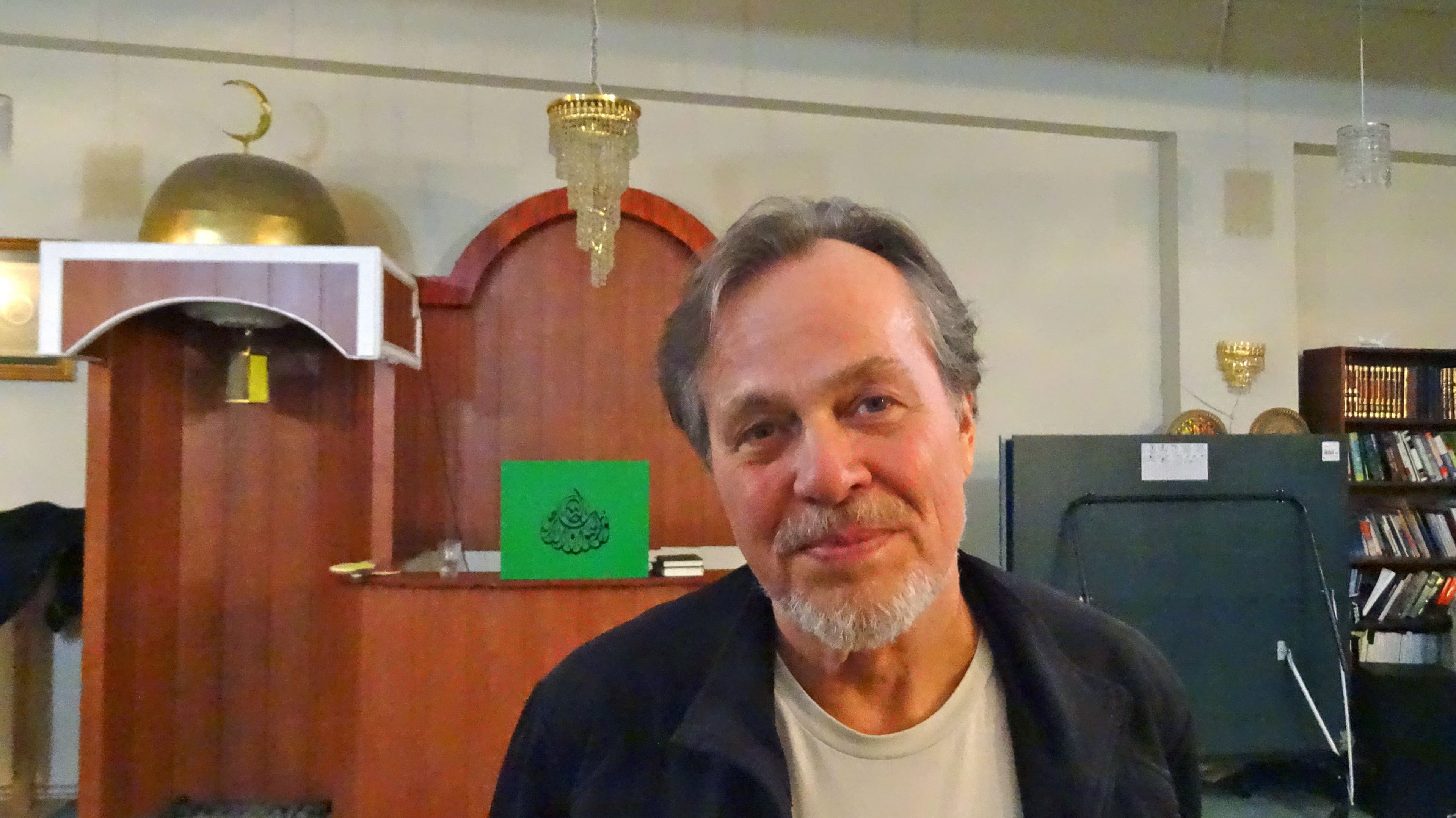 Sverrir Ibrahim Agnarsson, chairman of the Muslim Association of Iceland, inside the group's makeshift mosque in Reykjavik.