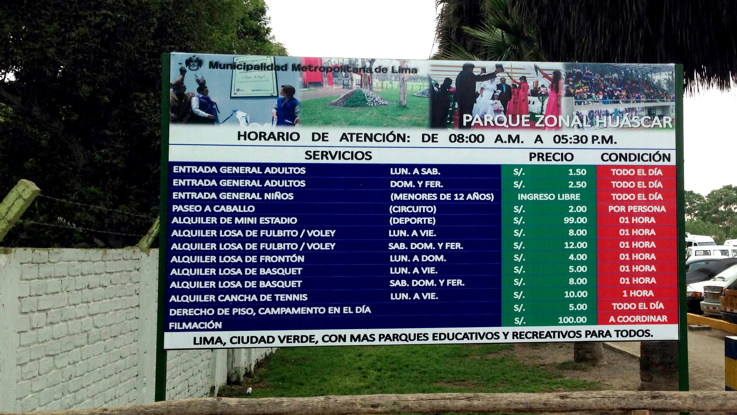 The Huscar Park in a working-class neighborhood of Lima is a public park, but you have to pay admission. It's extra for things like using the basketball courts and making a video.