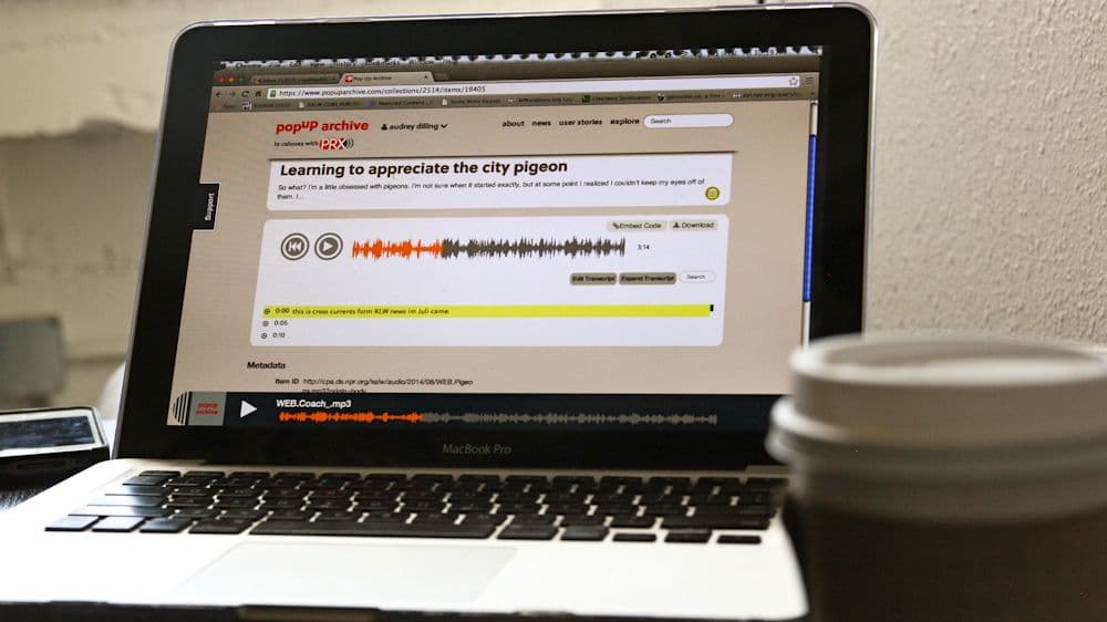 The Pop Up Archive interface lets users jump around in an audio recording by clicking on the accompanying text.