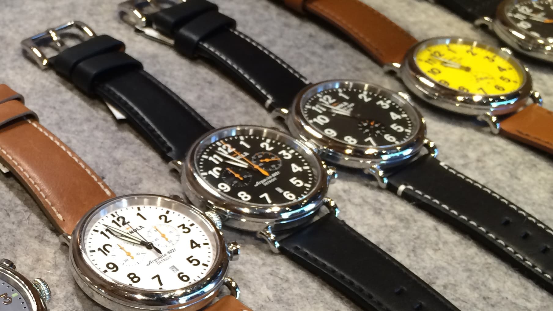 Shinola's watches on sale in its Ann Arbor, Michigan store. The company now has more than a dozen US locations and one overseas store in London.