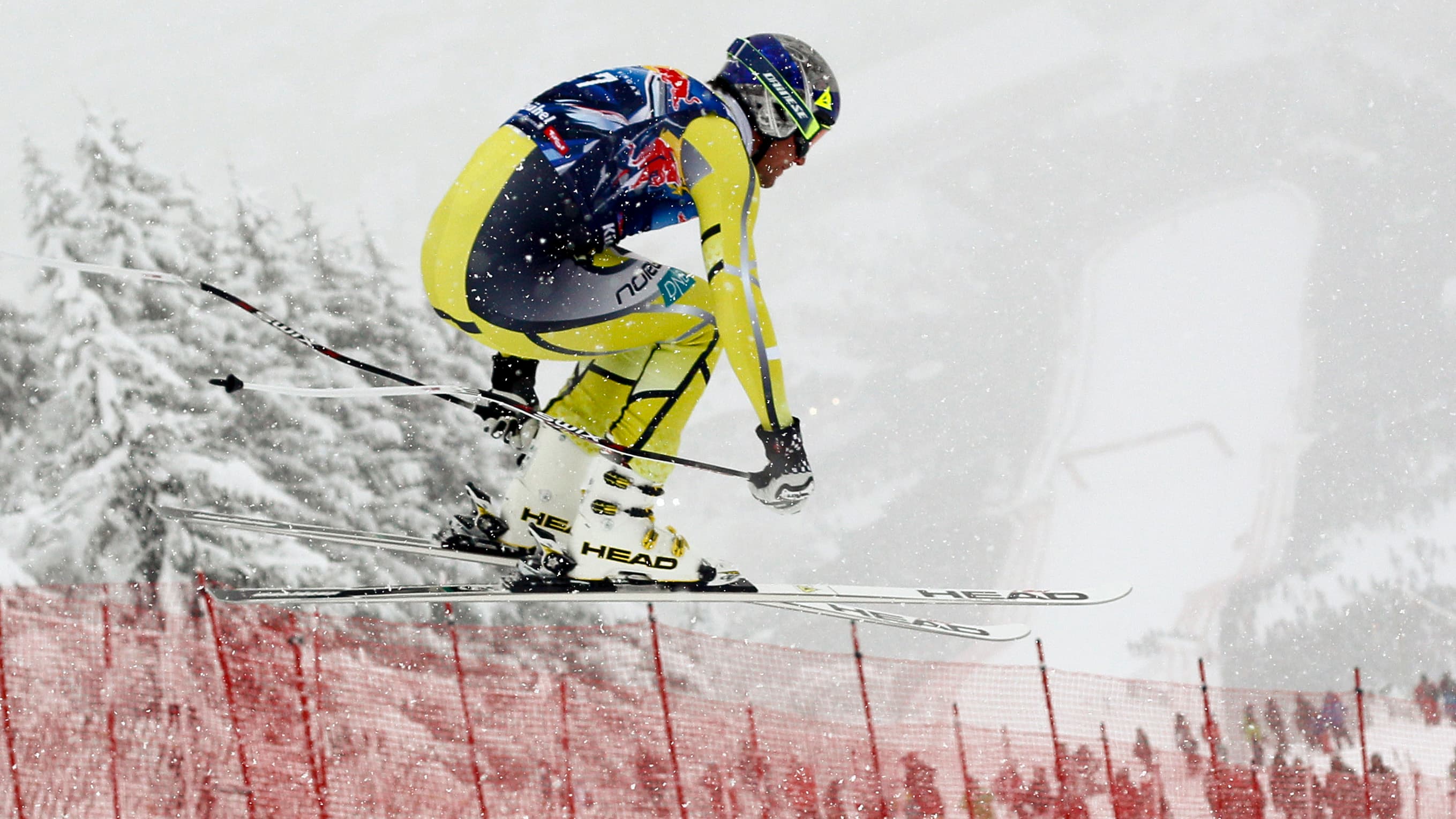 Downhill racer (and Sochi Olympics contender) Aksel Lund Svindal of Norway is airborne on his way down the challenging Streif ski track at the Hahnenkamm men's Alpine Skiing World Cup Downhill race in Kitzbuhel, Austria in 2012.