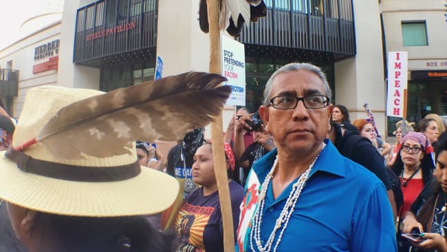 Shannon Rivers protested President Donald Trump at a campaign-style rally in Phoenix on Tuesday.