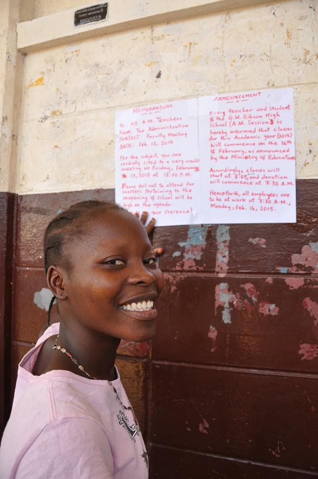 At Gibson High School in Monrovia, a student reads the announcement that the school will re-open today, February 16th.