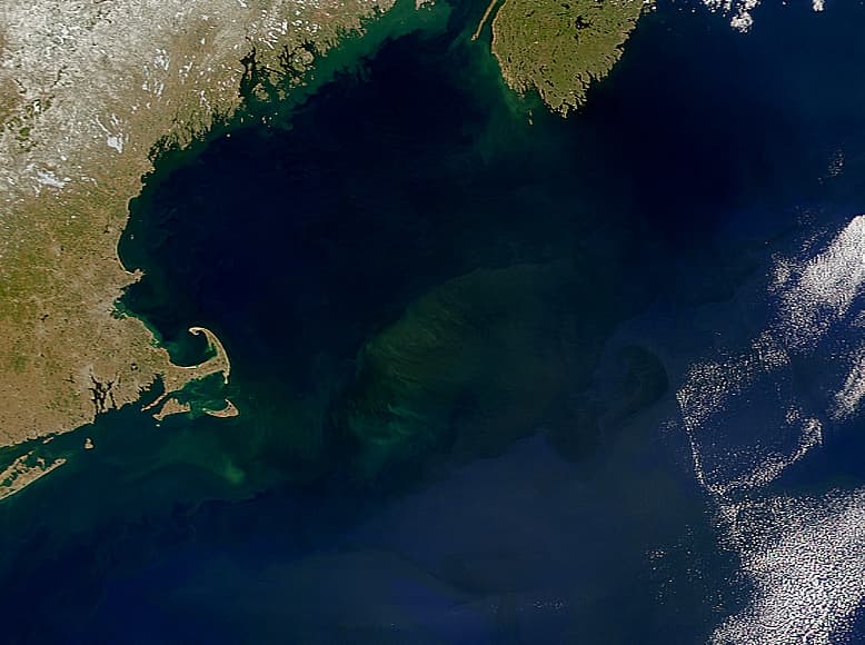 A visible color satellite image centered on Georges Bank