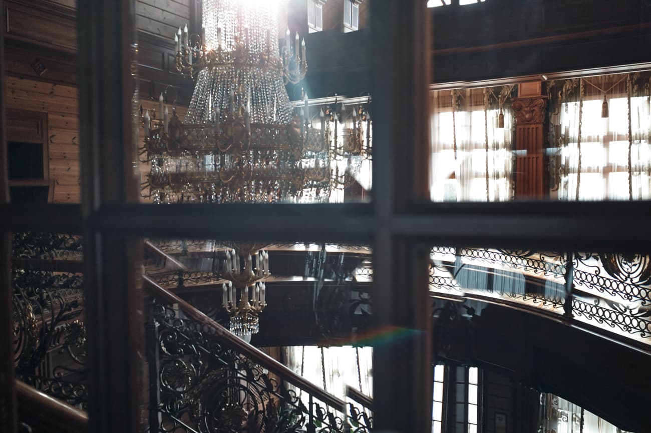 The main staircase at Mezhyhirya club house.