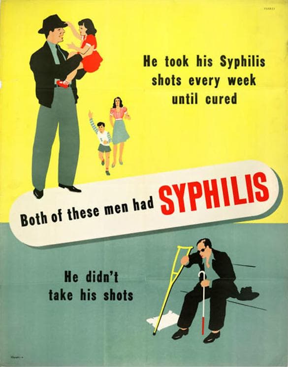 A promotional poster urging citizens to seek testing and treatment for syphilis