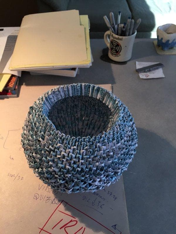 Kai snapped a photo of Ruth Monnig Steele's entry on his desk