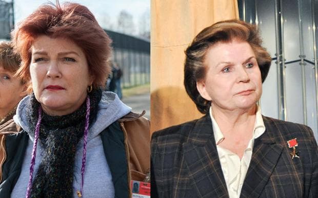 Kate Mulgrew as Red, on left, and Tereshkova in 2001, on right.