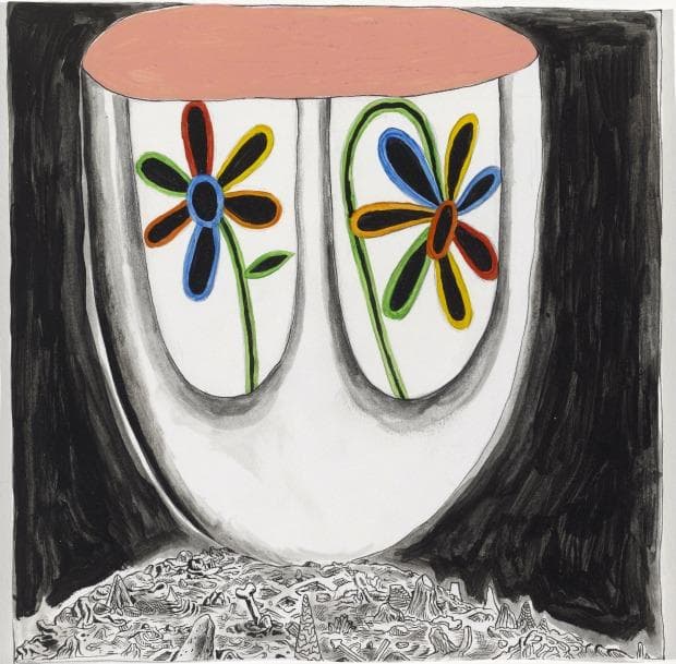 'Give Me My Flowers While I Yet Live,' Version #1, acrylic, mixed media on paper, 2010