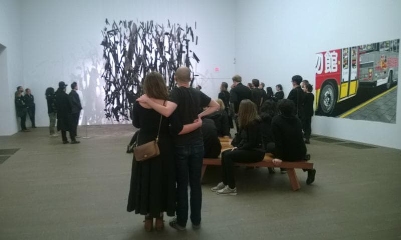Collaborators Rose Linke (left) and Brian Christian (right) spent 30 minutes observing Anti-Mass by Cornelia Parker at the DeYoung Museum
